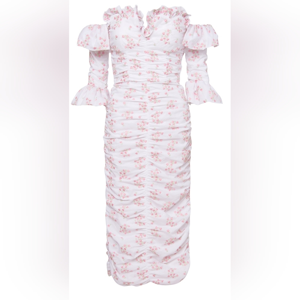 Markarian Octavia Embroidered Off-the-shoulder Midi Dress In White XS/US2 NWT